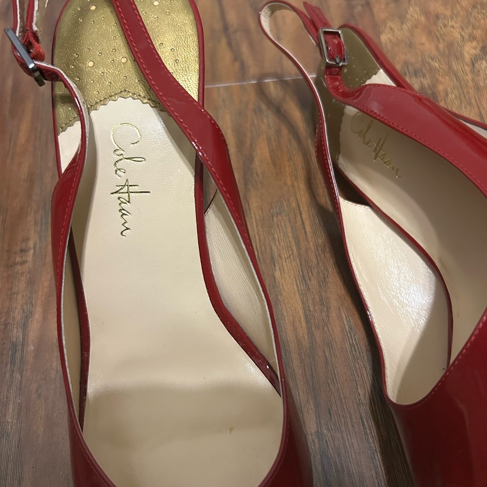 Cole Haan Red Patent Peep Toe Slingback Heels 👠 - Picture 4 of 9